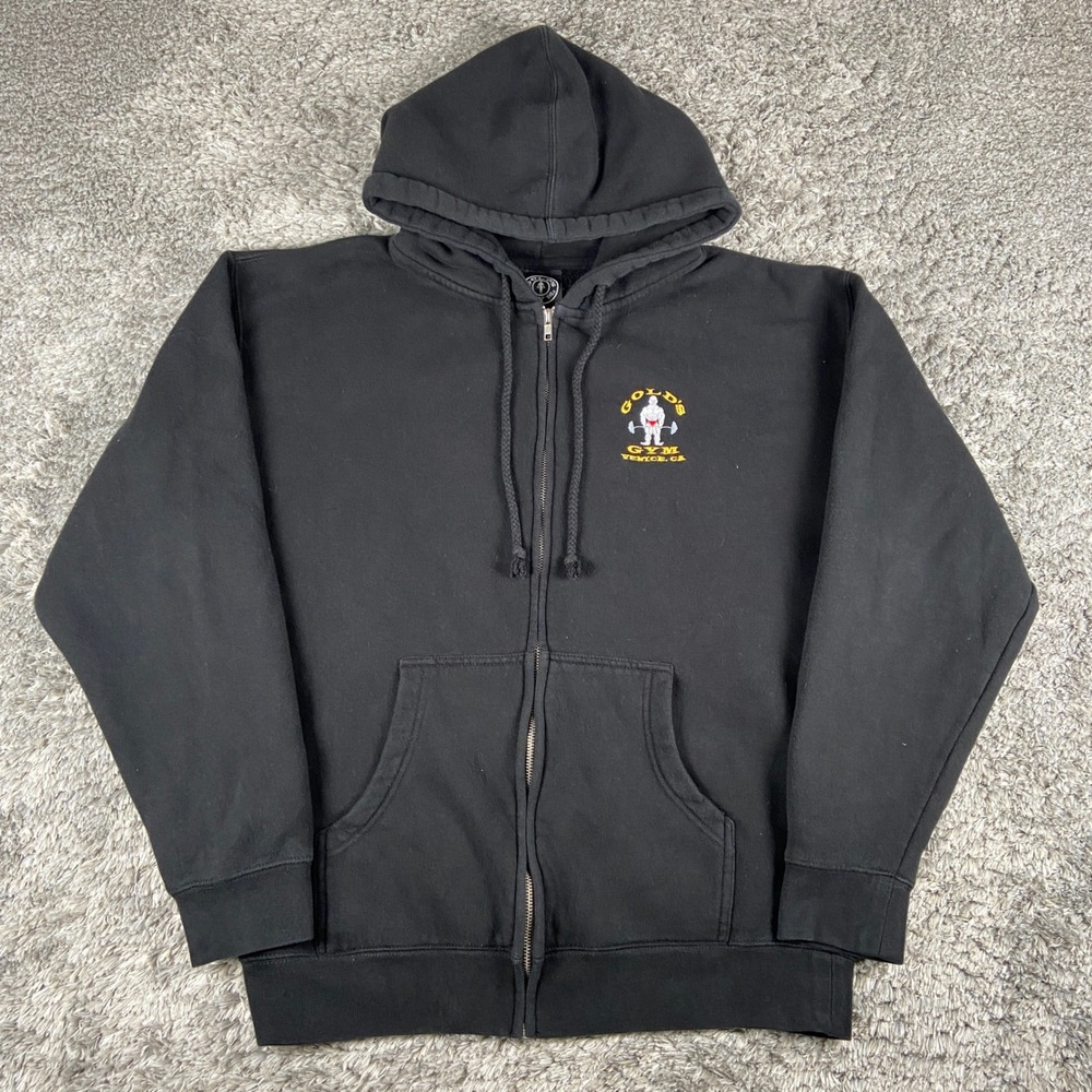 Gold's Gym Venice CA Hoodie Men M Black Zip Up California Bodybuilding Gymwear